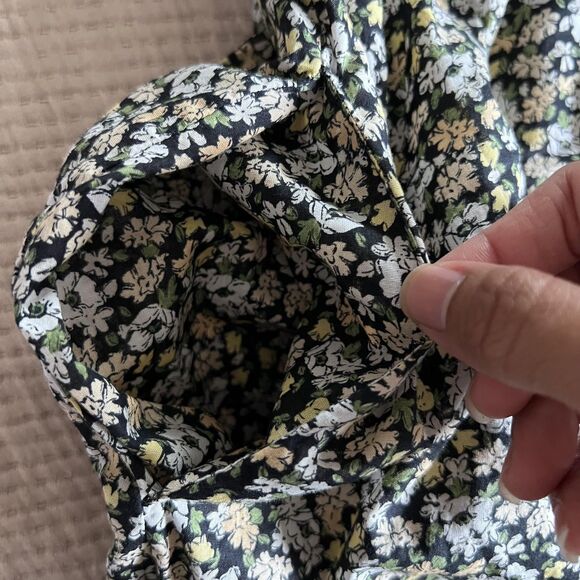 Uniqlo Dress Womens Large Black Floral Puff Sleeve Square Neck Tiered Pockets - Picture 7 of 12